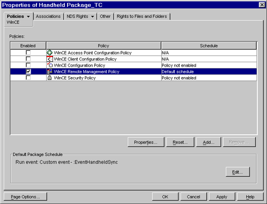 WinCE Remote Management Policy selection page