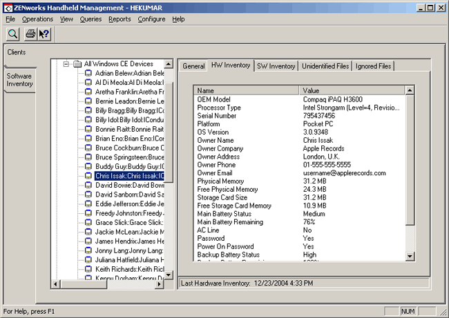 HW Inventory tab