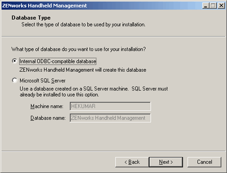 Database Type dialog box