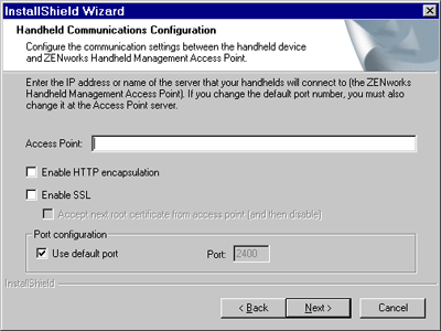 Handheld Communications Configuration page