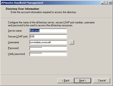 Directory User Information dialog box