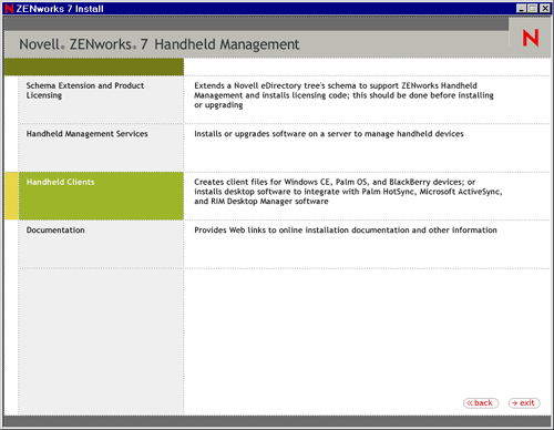 Handheld Clients selection page