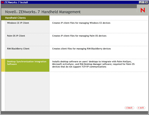 Desktop Synchronization Integration Software selection page