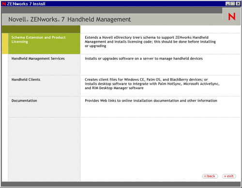 Schema Extension and Product Licensing selection page