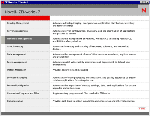 Handheld Management selection page