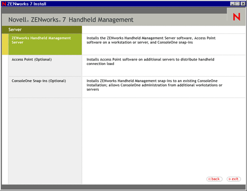 Handheld Management Server selection page