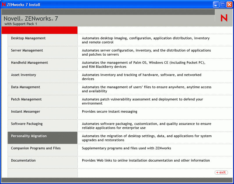 ZENworks Install screen.