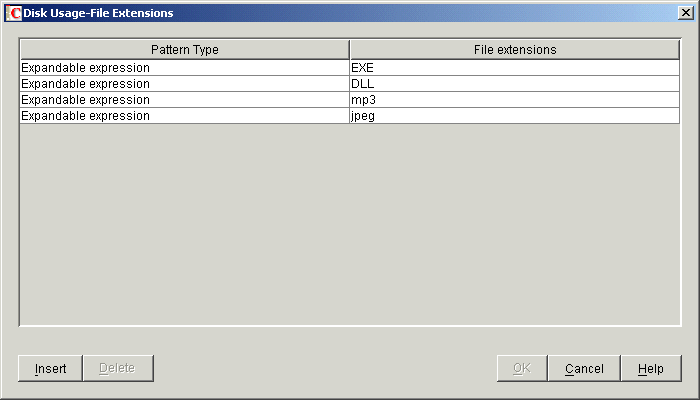 Disk Usage - File Extensions table