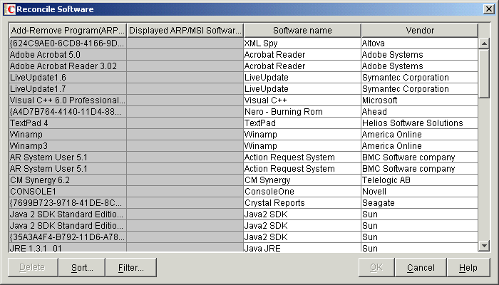 Reconcile Software table