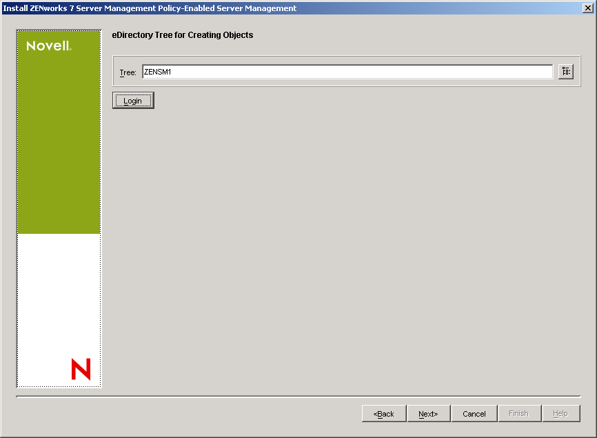 eDirectory Tree for Creating Objects page
