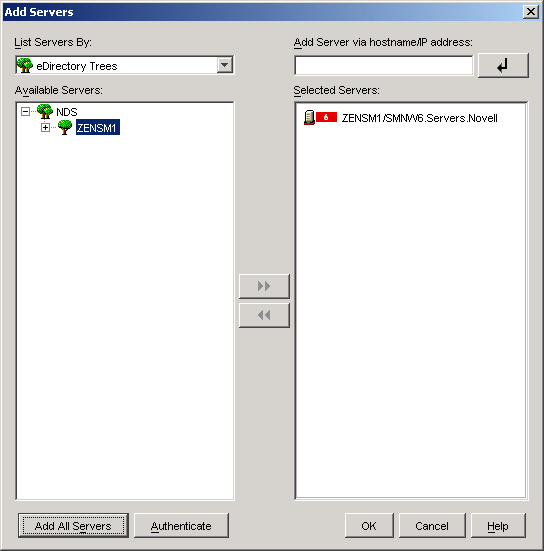 Add Servers dialog box