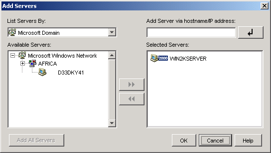 Add Servers dialog box