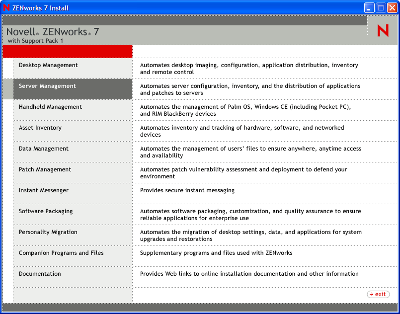 Server Management menu option