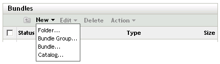 Bundles tab’s New menu options