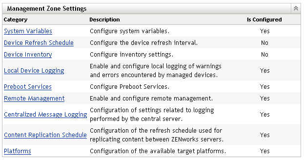 Management Zone Settings menu