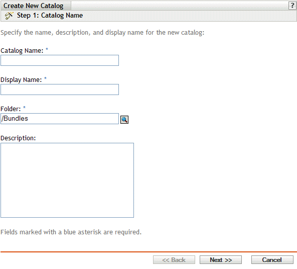 Step 1: Catalog Name page