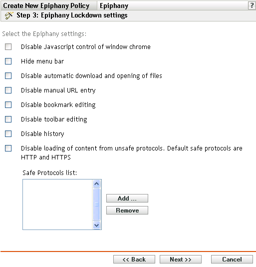 Epiphany Lockdown Settings page