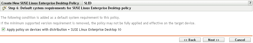 Default System Requirements for the SUSE Linux Enterprise Desktop Policy page