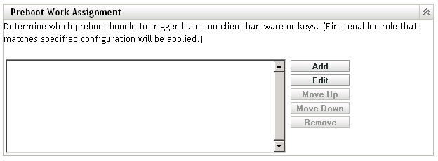 Preboot Work Assignment section