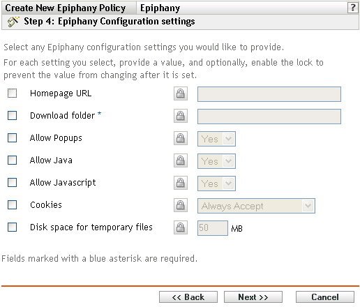 Epiphany Configuration Settings page