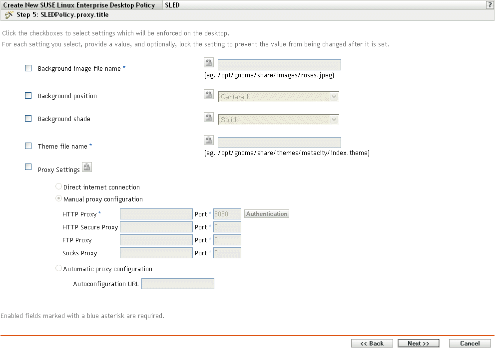 SUSE Linux Enterprise Desktop Proxy Settings page