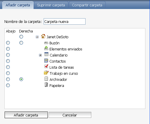Gestionar carpetas, vista