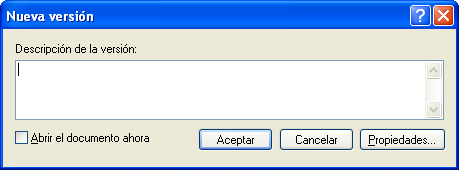 Recuadro de diálogo Nueva versión