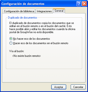 Recuadro de diálogo Configuración de documentos con la pestaña General abierta