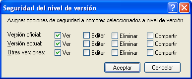 Recuadro de diálogo Seguridad del nivel de versión
