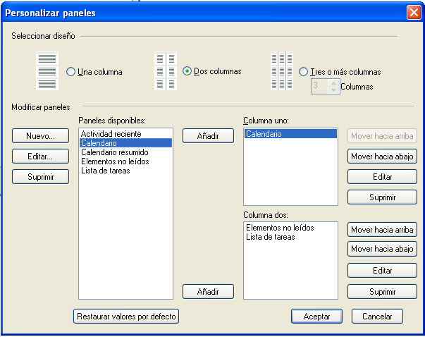 Personalizar paneles