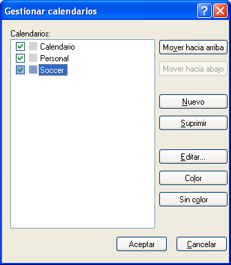 Recuadro de diálogo Gestionar calendarios