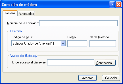 Recuadro de diálogo Conexión de módem con la pestaña General abierta