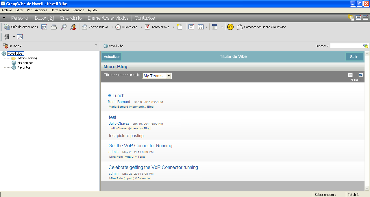 Presentación de noticias de Vibe en GroupWise