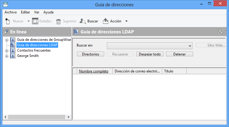 Guía de direcciones con la guía de direcciones LDAP seleccionada