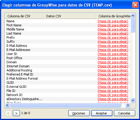 Ventana Importar asignaciones de archivo CSV