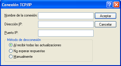 Recuadro de diálogo Conexión TCP/IP