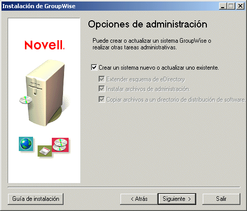 pgina Opciones de administracin