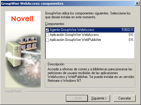 recuadro de dilogo GroupWise WebAccess: componentes