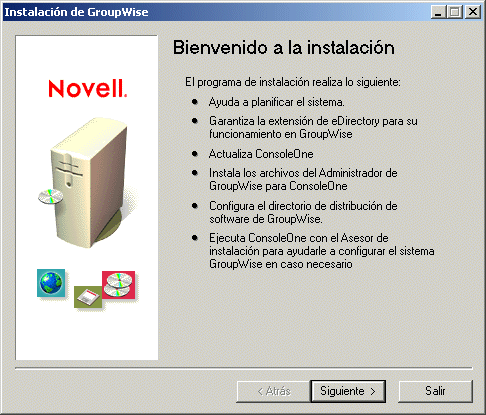 pgina Bienvenido a la instalacin