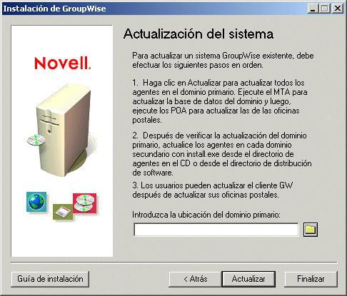 recuadro de dilogo Actualizacin del sistema GroupWise
