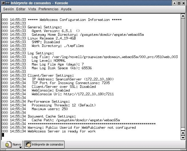 ventana de terminal de WebAccess