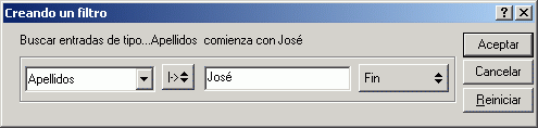 Recuadro de dilogo Creando un filtro