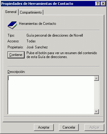 Recuadro de dilogo Propiedades para una gua de direcciones, pestaa General abierta