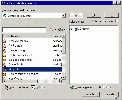 Selector de direcciones con un grupo