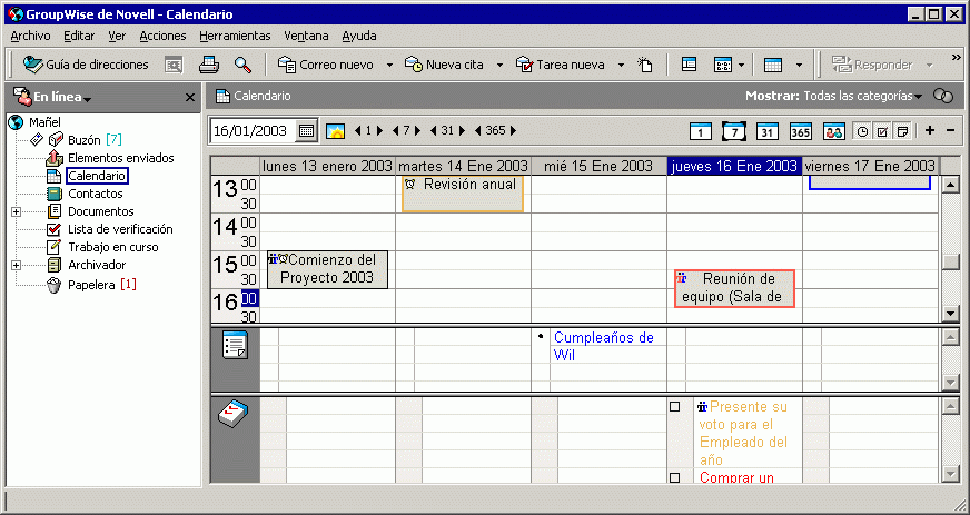 Vista Calendario con la vista Semana