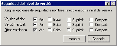 Recuadro de dilogo Seguridad del nivel de versin