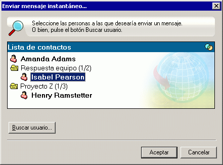 Recuadro de dilogo Enviar mensaje instantneo con el botn Buscar usuario