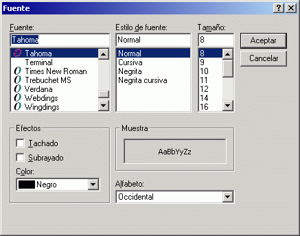 Recuadro de dilogo Fuente
