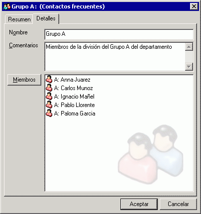 Recuadro de dilogo Grupo con la pestaa Detalles