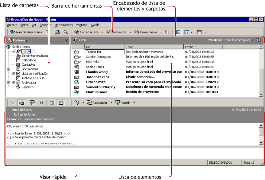 Ventana principal de GroupWise